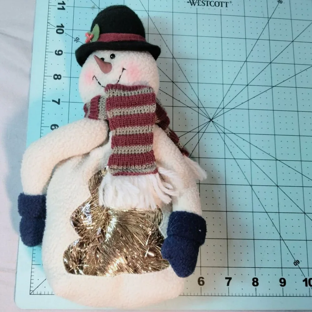 Snowman Plush Gift Candy Bag Scarf Hat Christmas Decoration White Fleece